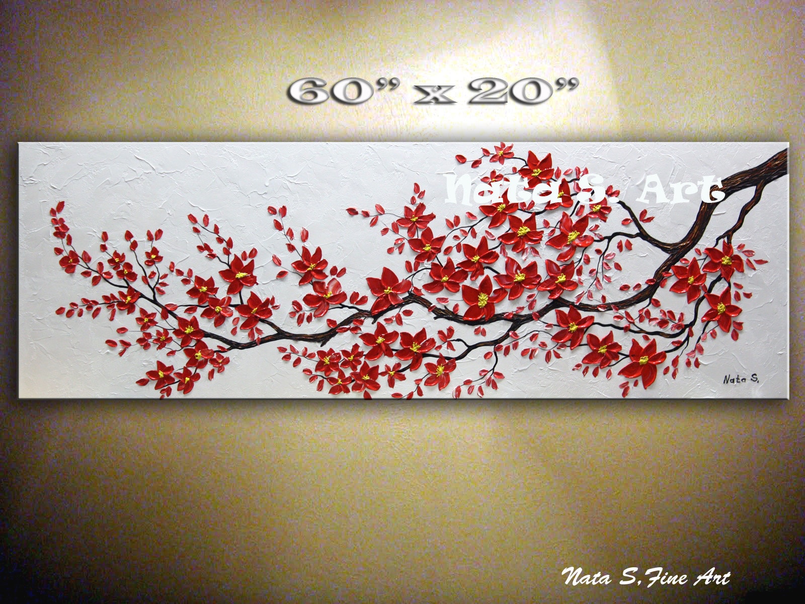 Original Red Cherry Blossom Painting Japanese Sakura Painting