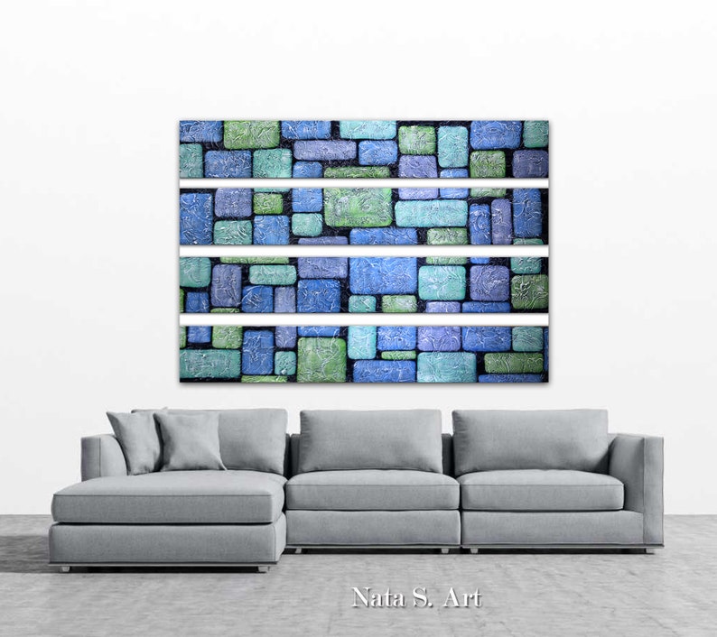 Blue Abstract Heavy Textured Painting Large Blue Painting Etsy