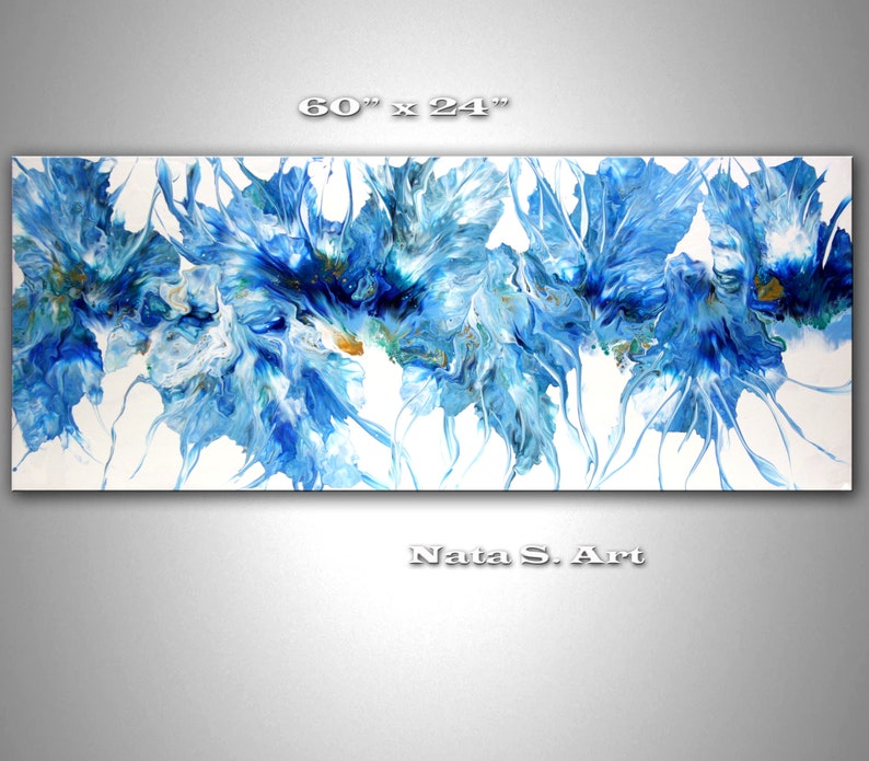 Blue White Abstract Painting Original Modern Art Extra Large Etsy