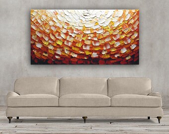 Heavy Textured Original Abstract Large Painting, Palette Knife Art, Orange Brown White Painting, Home & Office Wall Art Decor by Nata S.