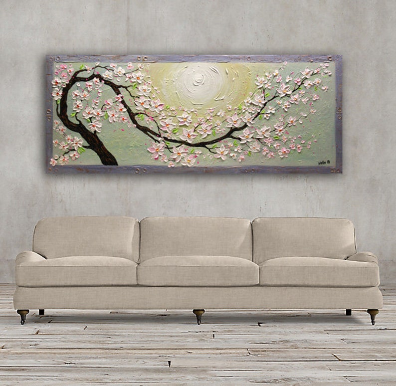 Blossom Sakura Painting, Extra Large Textured Floral Art, Asian Blossoms Original Painting, Palette Knife Art, Home Wall Decor by Nata S. image 5