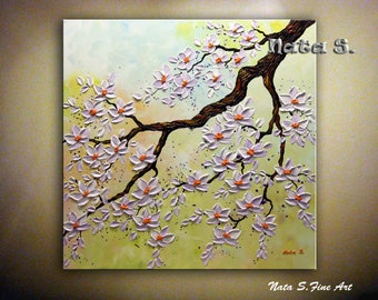 Blossom Sakura Painting, Original Asian Sakura Art, Blossom Plum Tree, Textured Flowers Painting, Interior Artwork, Home Wall Art by Nata