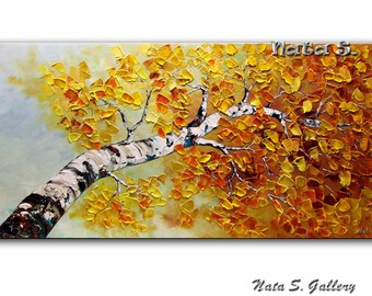 Birch Tree Painting, Large Original Art, Autumn Birch, Aspen Tree Painting, Fall Colors Art, Fall Tree Wall Art, Colorful Tree Art by Nata