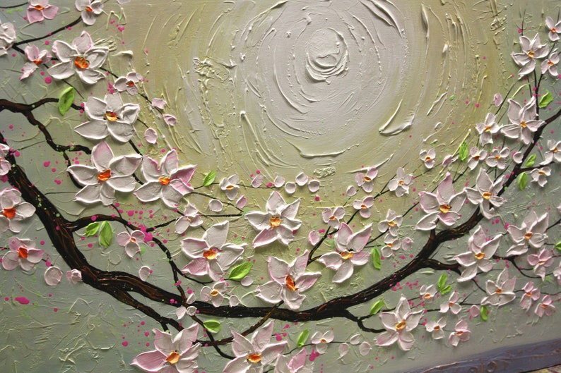 Blossom Sakura Painting, Extra Large Textured Floral Art, Asian Blossoms Original Painting, Palette Knife Art, Home Wall Decor by Nata S. image 7