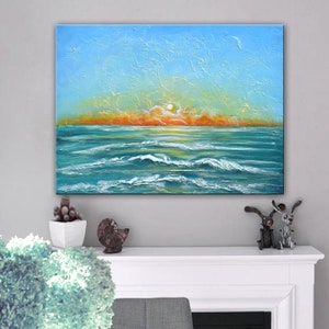 Turquoise Ocean Painting Large Seascape Painting Ready to Hang Modern Heavy Textured Ocean Waves Painting, Home & Office Decor by   Nata S.