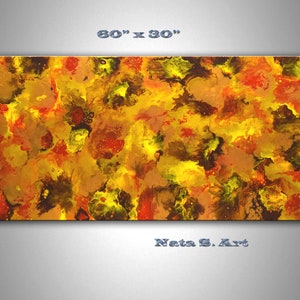 60 Abstract Extra Large Painting, Gold Yellow Red Brown Art, Original Acrylic Painting, Modern Wall Decor, Home & Office Wall Art by Nata image 1