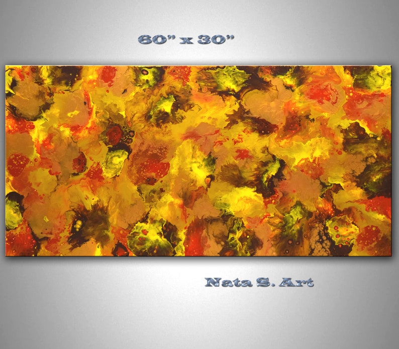 60 Abstract Extra Large Painting, Gold Yellow Red Brown Art, Original Acrylic Painting, Modern Wall Decor, Home & Office Wall Art by Nata image 1