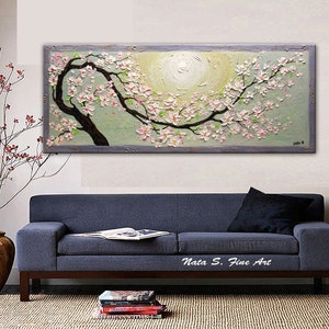 Blossom Sakura Painting, Extra Large Textured Floral Art, Asian Blossoms Original Painting, Palette Knife Art, Home Wall Decor by Nata S. image 2
