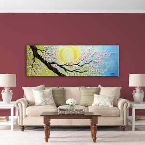 60 Cherry Blossom Painting on Canvas, Original Textured Floral Art, Japanese Sakura, Large Impasto Sakura Art, Home Wall Art by Nata S. image 3