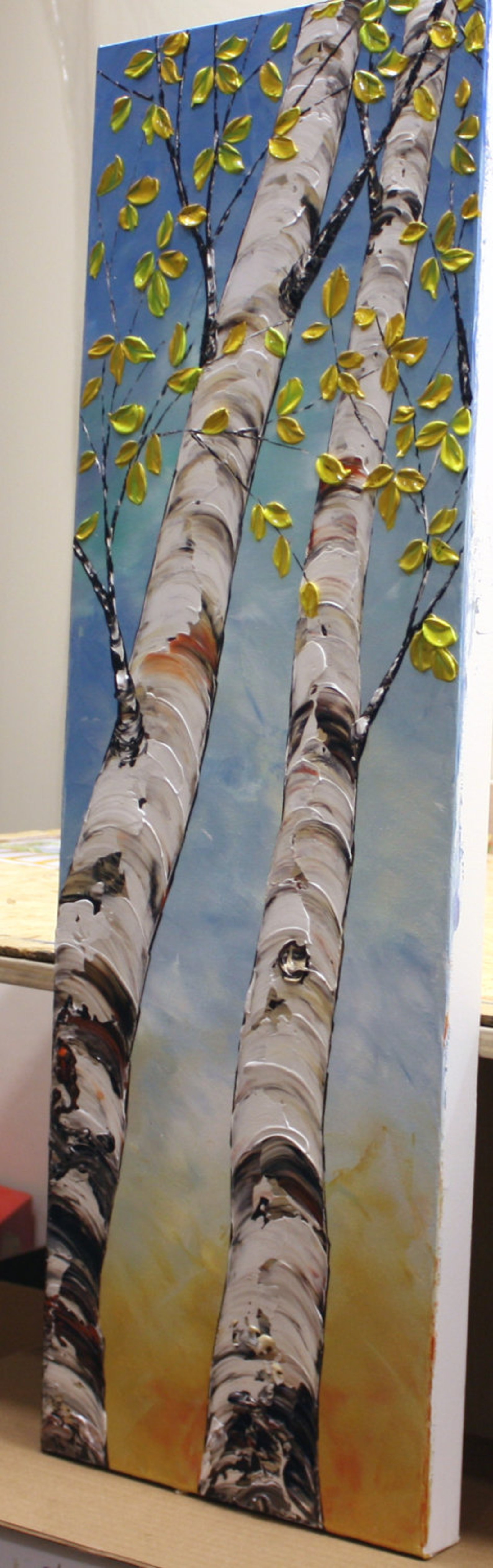 Birch Tree Painting Triptych Wall Art Tall Tree Painting Etsy