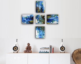 Abstract Painting, Cross Painting, Original Abstract Art, Blue White Cross Art, Wall Art Decor, Acrylic Pouring Art, Modern Wall Art