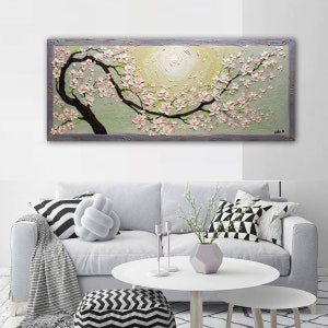 Blossom Sakura Painting, Extra Large Textured Floral Art, Asian Blossoms Original Painting, Palette Knife Art, Home Wall Decor by Nata S. image 6