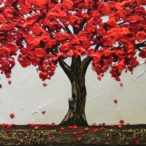 Red Oak Painting Fall Tree Painting Old Tree Painting Oak Painting Blossom Tree Art Textured Landscape Large Art Work MADE to ORDER by Nata image 6