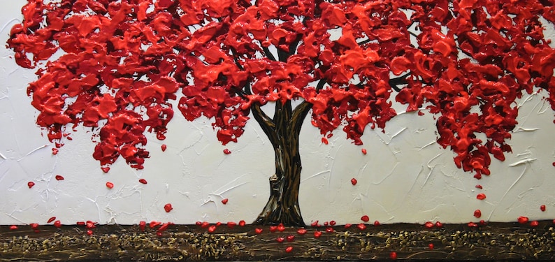 Red Oak Painting Fall Tree Painting Old Tree Painting Oak Painting Blossom Tree Art Textured Landscape Large Art Work MADE to ORDER by Nata image 6