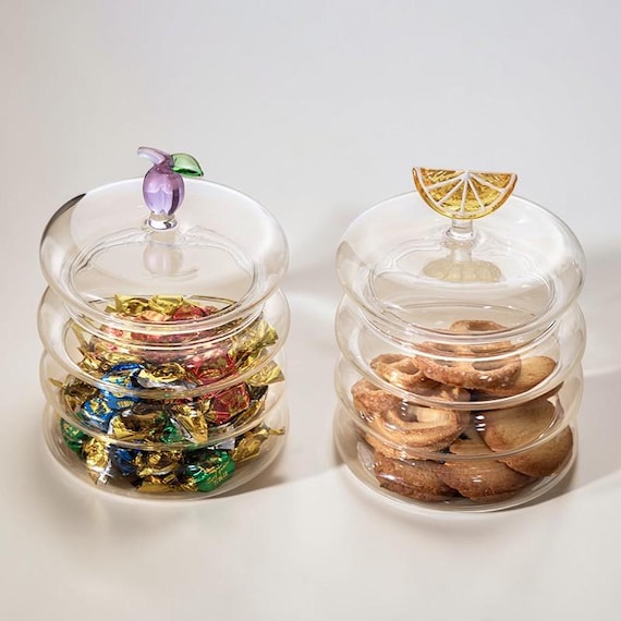 Glas Bonbonglas mit Frucht Deckel | Ästhetischer Snack-Aufbewahrungsbehälter, klare Keksdose, dekorative Küchenaufbewahrung
