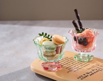 Creative Footed Glass Dessert Cup | Ice Cream Bowl, Aesthetic Glassware, Pastel Sundae Cup, Modern Kitchen Decor