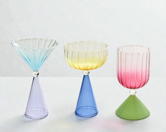 Creative Gradient Glass Dessert Cups | Colorful Ice Cream Bowls, Modern Cocktail Glass, Artistic Stemware for Home Decor