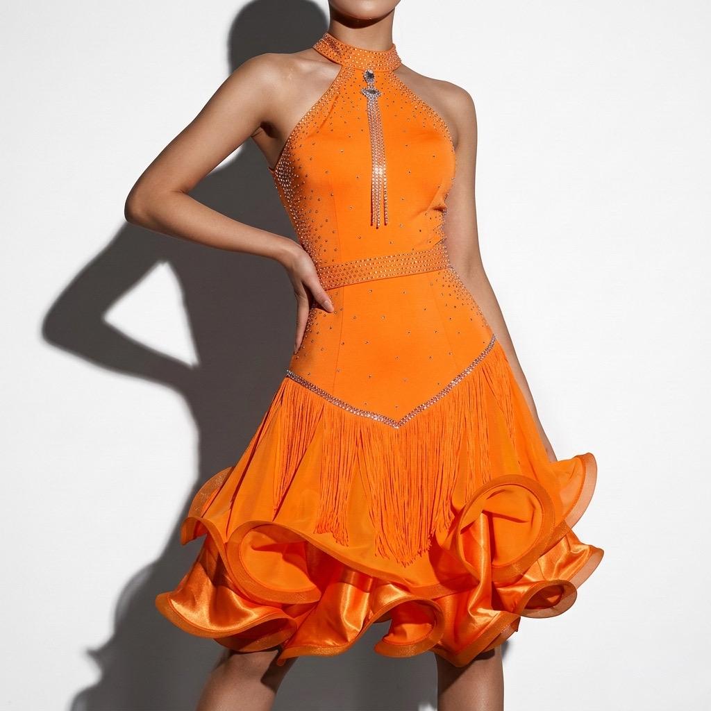 orange salsa dress Orange Latin Dress With Swarovski Crystals