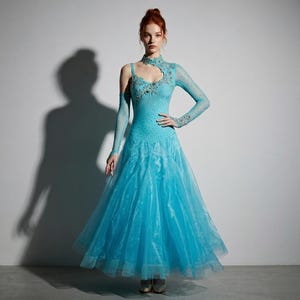 deep sky blue dress Chic Light Blue Floral Print Tiered Ruffle Prom Dress with Deep V-Neck main image 0