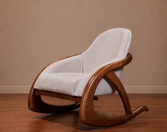 Modern Wooden Rocking Chair, Mid-Century Upholstered Lounge Accent Furniture