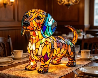 Hand-Painted Dachshund Lamp,Colorful Dog Resin Night Light,Table Decor Gift for Dog Lover
