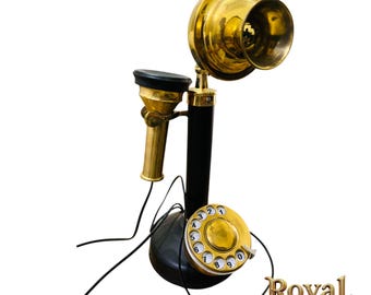 Vintage Rotary Dial Candlestick Phone Gold Brass American Landline Telephone