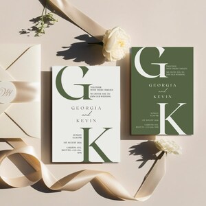 Plantilla de invitación de boda minimalista todo en uno: Diseño moderno con texto (editable en Canva, descarga digital)