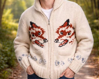 Fox Cardigan Inspired Hail Mary Wolf Sweater handgebreide wollen herentrui met rits