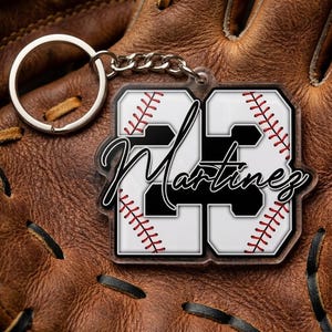 Personalized Baseball Number Keychain Double Sided Print Custom Name Player Jersey Keyring Sport Mom Softball Team Gift Acrylic Bag Tag