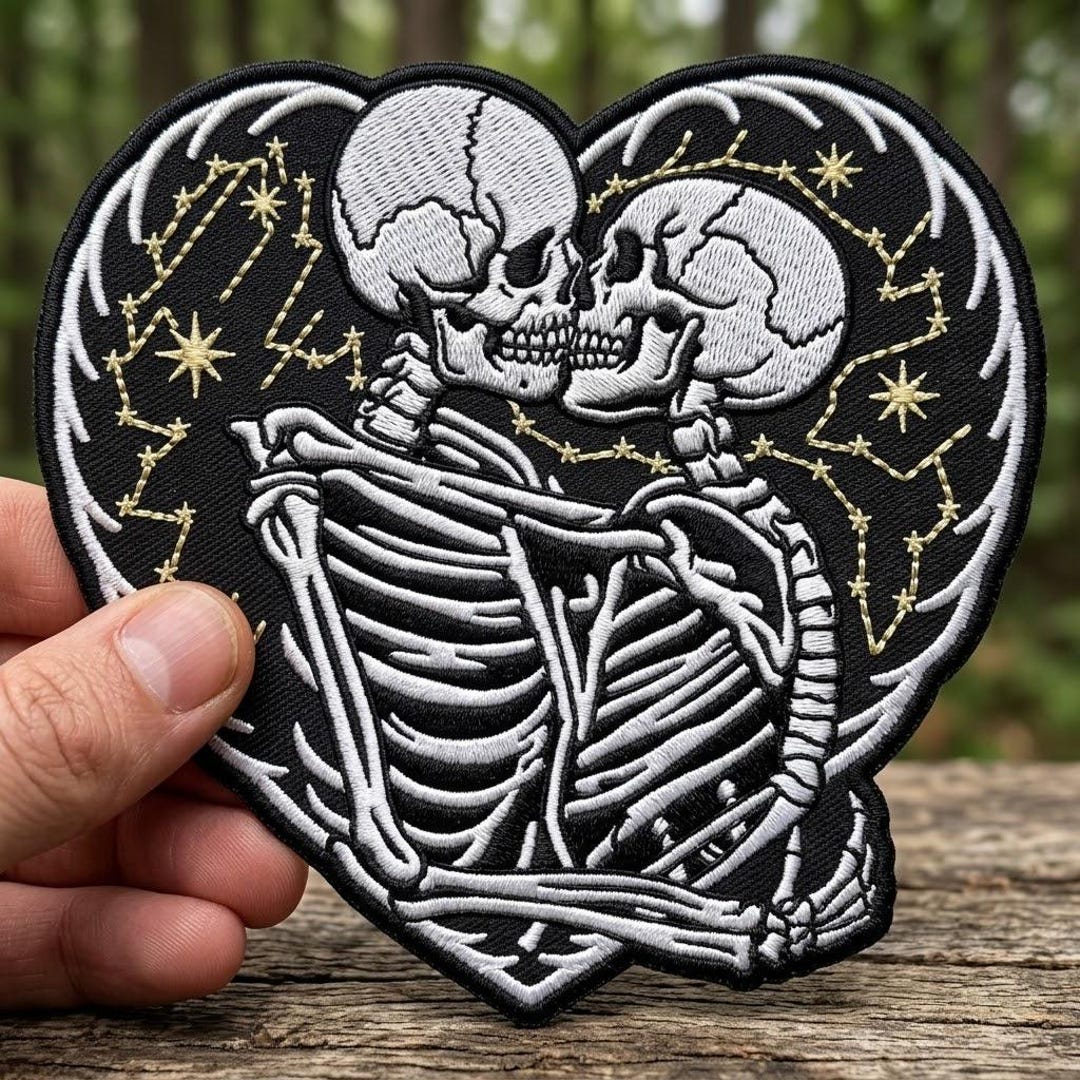 Skeleton Lovers Heart Patch, Celestial Constellation Embroidered Patch ...