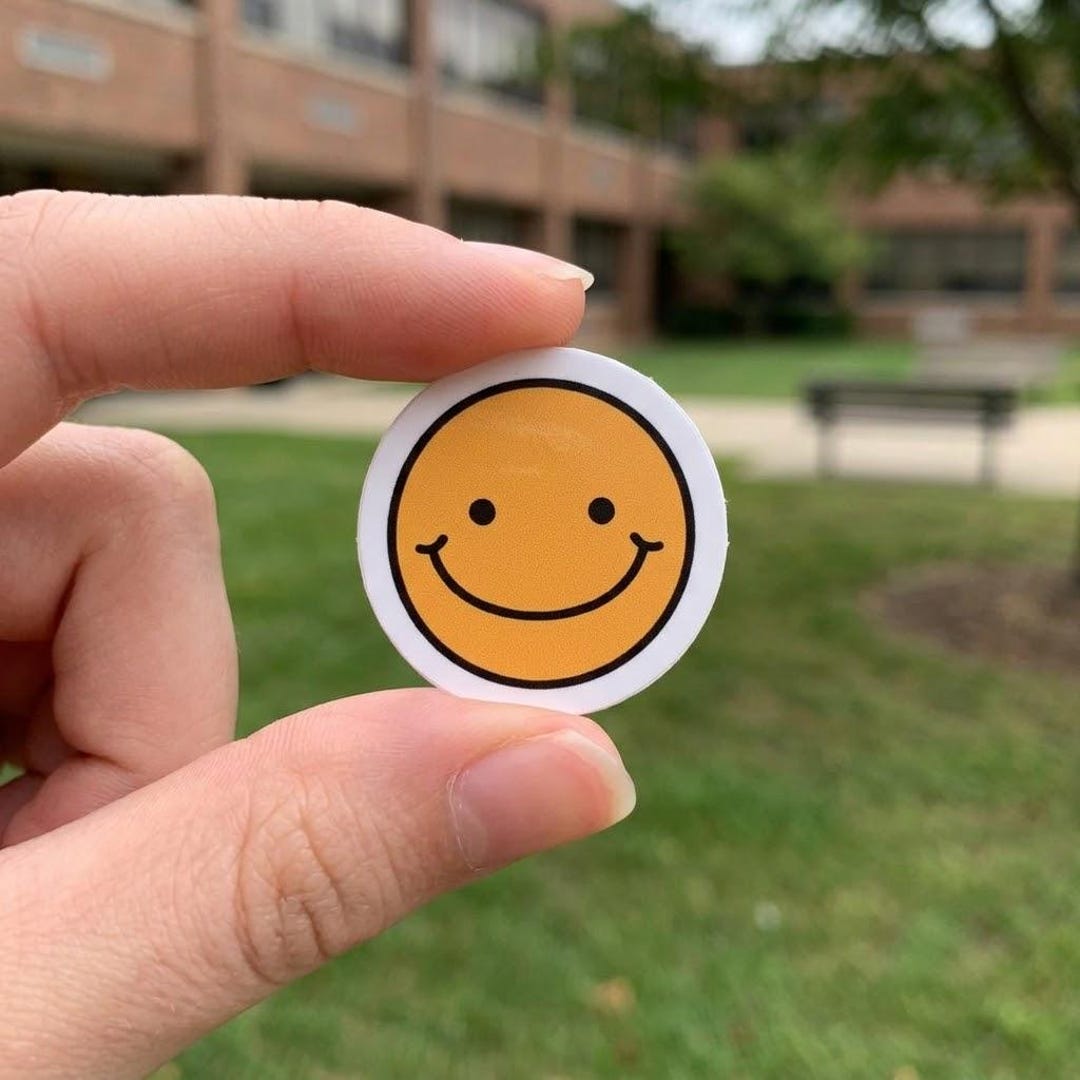 Smiley Face Sticker, Happy Face Vinyl Decal, Cute Yellow Sticker for ...