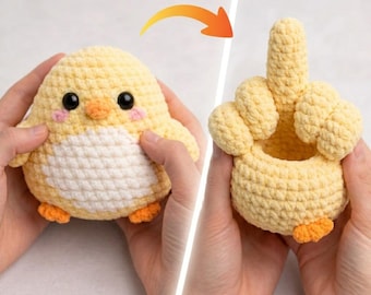 Flip the Bird Crochet Pattern PDF, Funny Amigurumi Middle Finger Plush, Reversible Sassy Bird, Beginner DIY Gag Gift, No Sew Toy