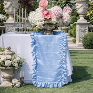 Custom Wedding Bar Menu Runner, Cotton or Satin Ruffle Table Runner, Personalized Drink Menu Sign, gifts for couples who have everything