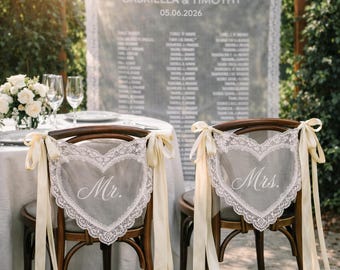 Personalisierte schiere Spitze Hochzeitsstuhl Zeichen, Braut & Bräutigam Schatz Tisch Dekor, kundenspezifische Stuhl Banner