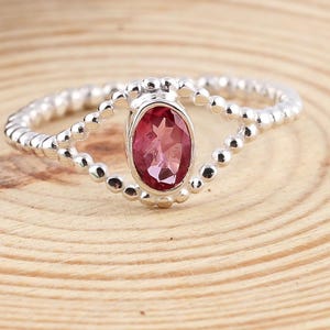 Pink Tourmaline Ring, Sterling Silver Dainty Ring, Minimalist Gemstone Ring, Delicate Stackable Ring for Women