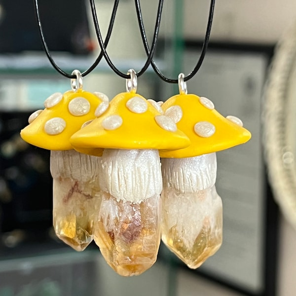 Citrine & Polymer Clay Mushroom Pendant Necklace