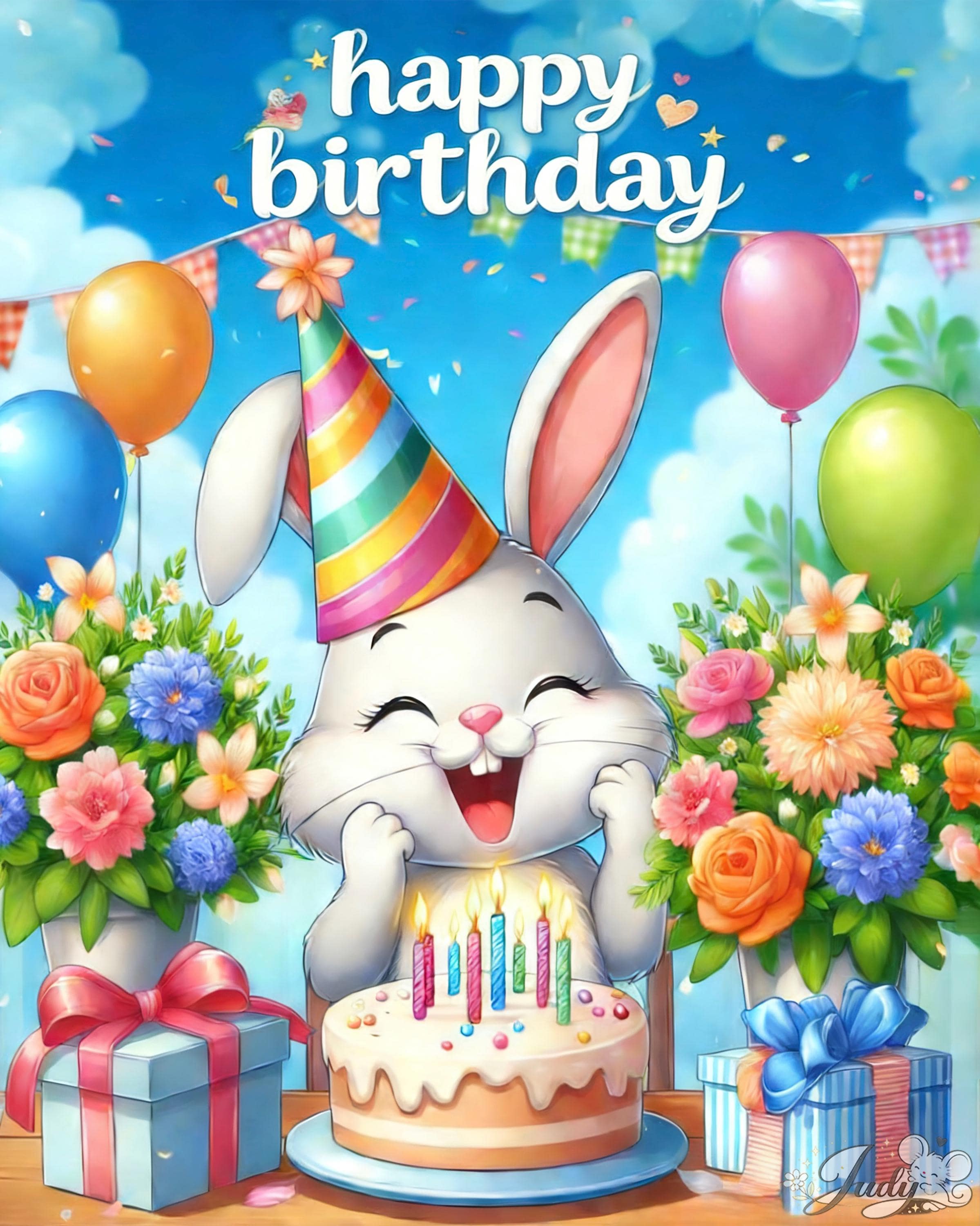 Rabbit Birthday Card Set/digital Download/printable Bunny Illustration ...