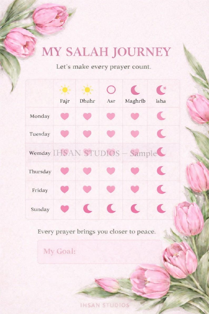 Salah Prayer Tracker Printable | Pink Floral Islamic Planner (digital ...