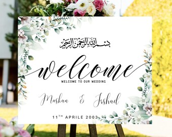 IRSHAD Minimalist Wedding Welcome Sign Template Download, Eucalyptus Nikkah Wedding Sign, Wedding Decorations, Instant Download