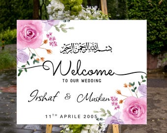 Red Floral Nikkah Welcome Sign Template, Editable Islamic Wedding Sign, Bismillah Wedding Decor, Muslim Wedding Printable, Instant Download