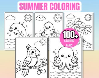 Summer Coloring Pages For Kids, Summer Coloring Book, Cute Kitten Coloring Pages for Kids, 105 Pages + 13 Bonus Activities, Printable PDF
