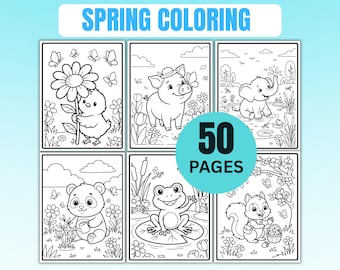 Spring Coloring Pages, Spring Coloring Book, Spring Coloring Sheets, Cute Animal Coloring Book, Kids Spring Activities, Preschool Printable