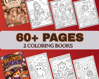 Halloween Cat Coloring Bundle, Cozy Kawaii Coloring Pages, Spooky Kids Activity Book, Comfy Coloring Sheets, Bold Easy Instant Download
