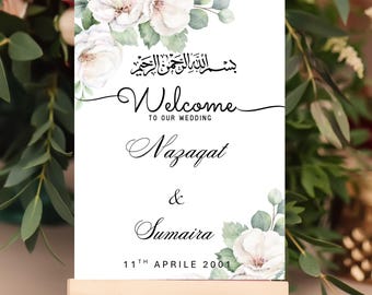 nikkah gift sign, Custom Ceremony Sign, White Floral Nikkah Wedding Sign, Nikkah Centerpiece, Welcome Signs Nikkah, Greenery Wedding sign