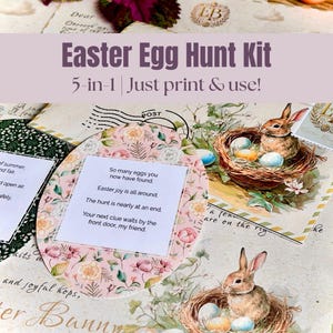 Personalized Easter Bunny Letter & 20 Egg Hunt Clues, Printable Scavenger Hunt for Kids, Sibling Version Included, Digital Download