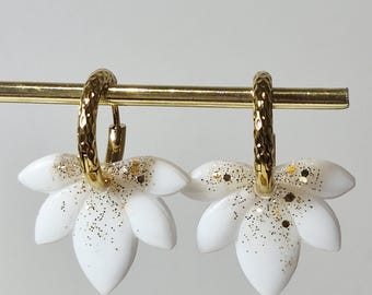 pampilles interchangeables en résine fleur de lotus et créoles acier inoxydable