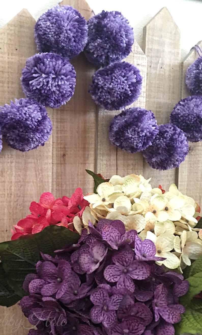 Pom Pom Yarn Garland Birthday Garland Purple Ombr\u00e9 Pom Poms Decoration 6 Ft Bridal Shower Garland Nursery Baby Home Decor Farmhouse
