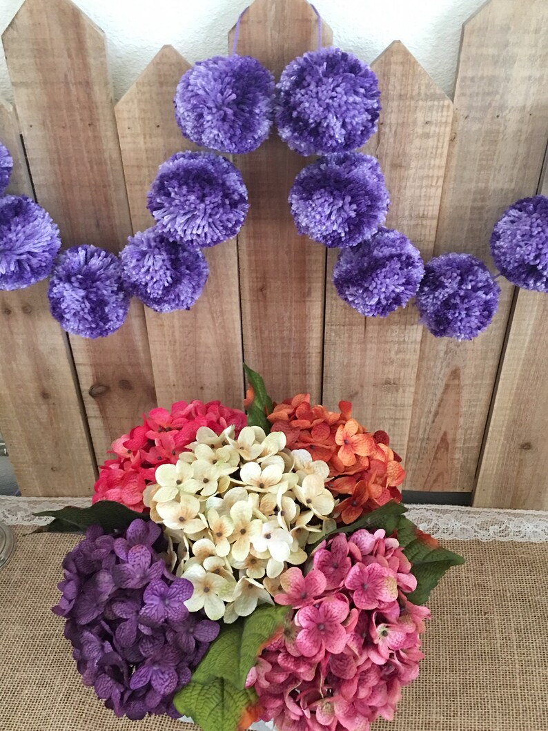 Pom Pom Yarn Garland Birthday Garland Purple Ombr\u00e9 Pom Poms Decoration 6 Ft Bridal Shower Garland Nursery Baby Home Decor Farmhouse