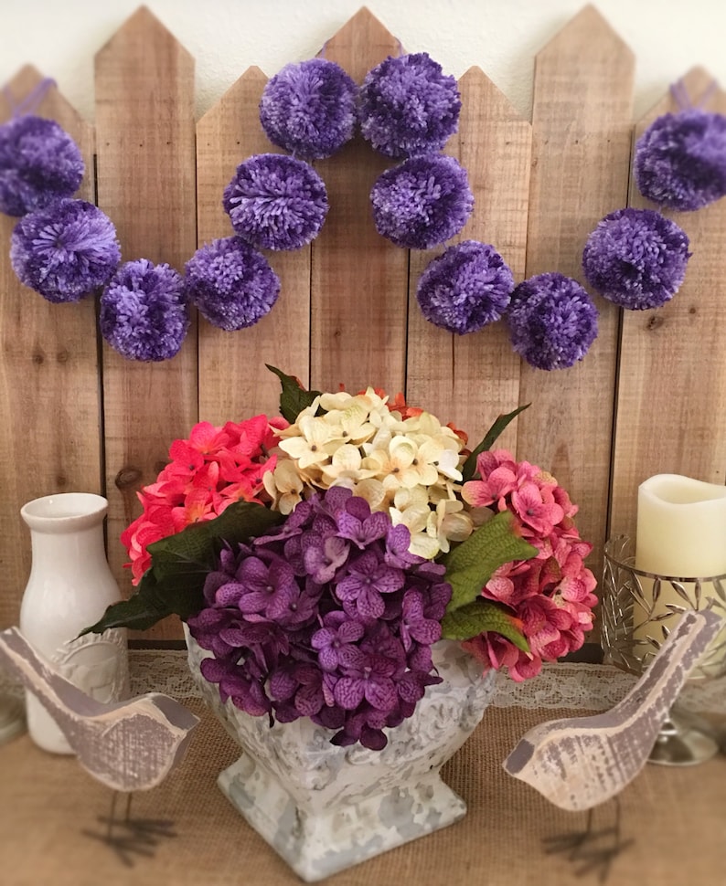Pom Pom Yarn Garland Birthday Garland Purple Ombr\u00e9 Pom Poms Decoration 6 Ft Bridal Shower Garland Nursery Baby Home Decor Farmhouse