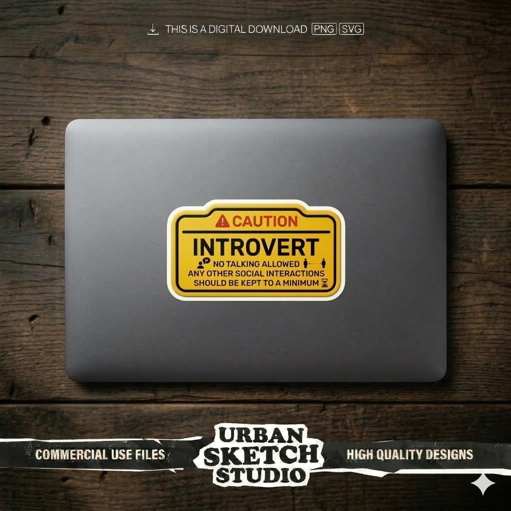 Warning Introvert Sticker Introvert Caution Sign Sticker PNG, Funny Anti Social Warning SVG, No ...